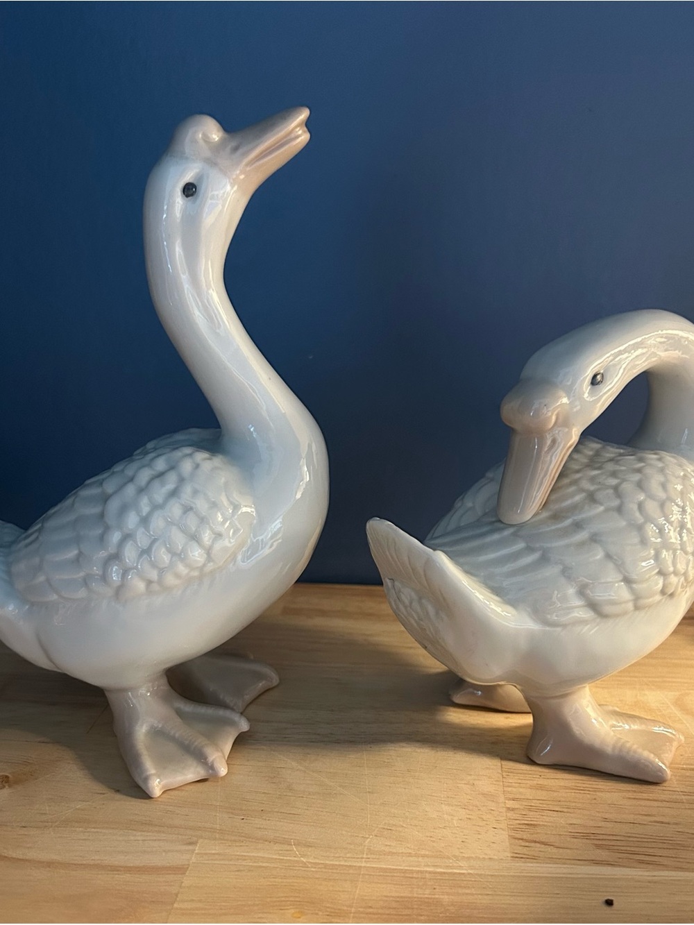 Vintage Nao by Lladro Porcelain Geese Figurine Pair Spain White Glossy 8" & 4.5"